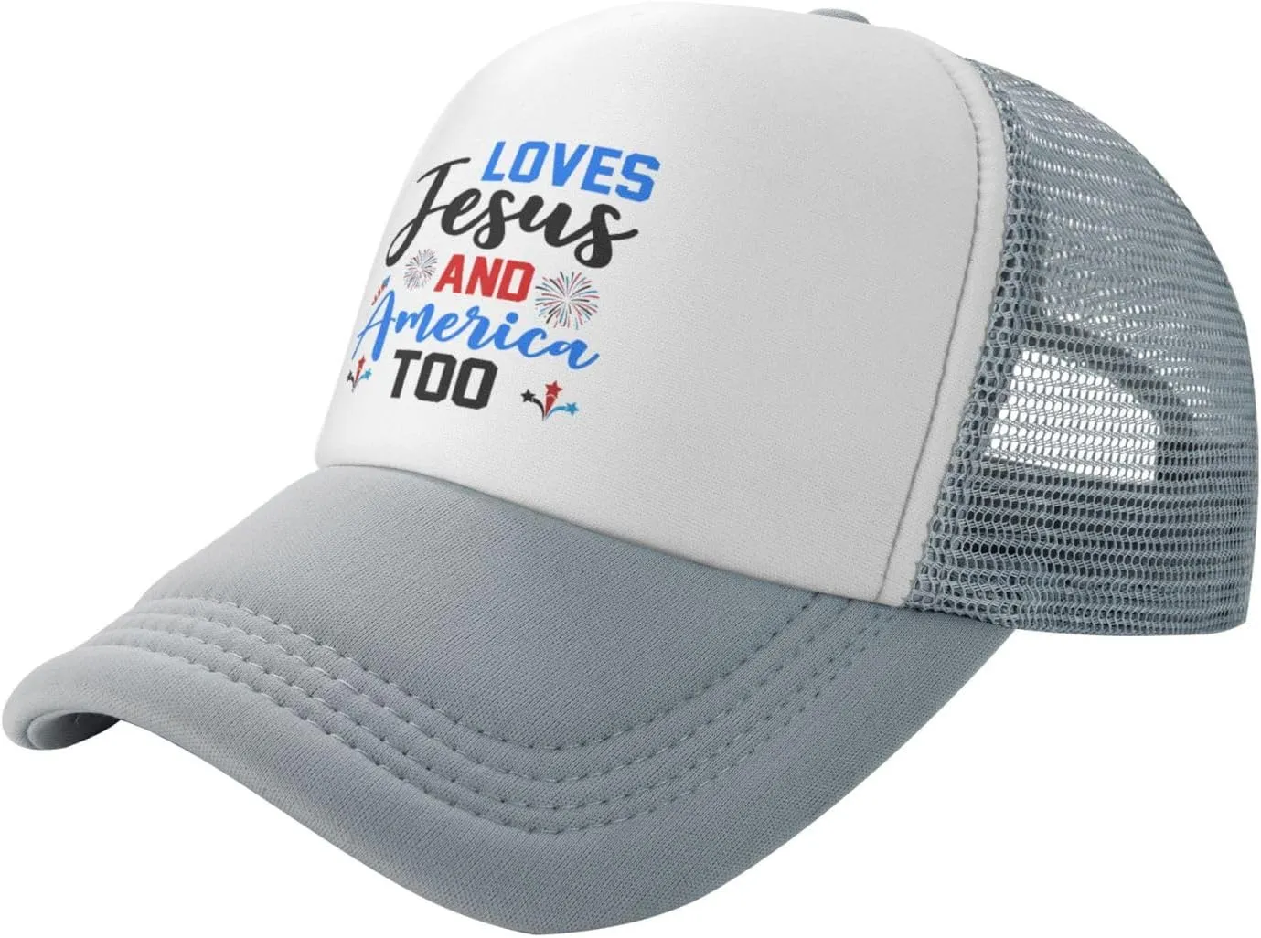 Loves Jesus and America Too Mesh Hat 4th of July Independence Day Hat Men Women Patriotic American Summer Cap Black
