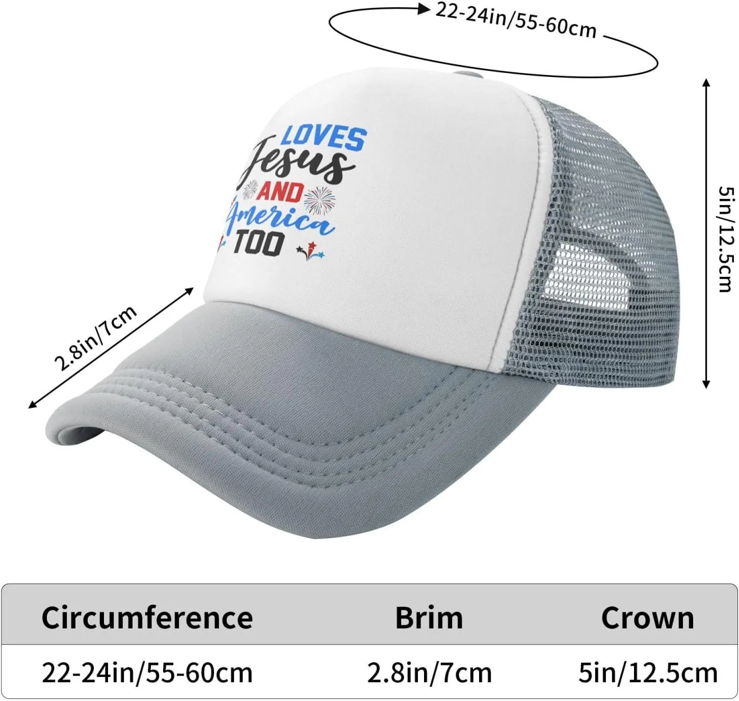 Loves Jesus and America Too Mesh Hat 4th of July Independence Day Hat Men Women Patriotic American Summer Cap Black