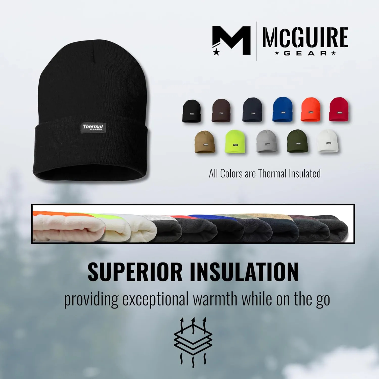 McGuire Gear Thermal Insulated Beanie, Water Resistant Watch Cap with 40 Gram Insulation, Lightweight Warm Winter Hat