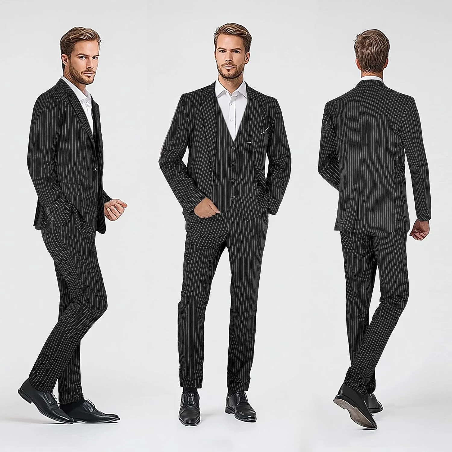 Men's 4 Piece 1920s Suit One Button Vintage Suit,Jacket Vest Pants with Hat