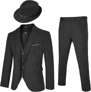 Men's 4 Piece 1920s Suit One Button Vintage Suit,Jacket Vest Pants with Hat