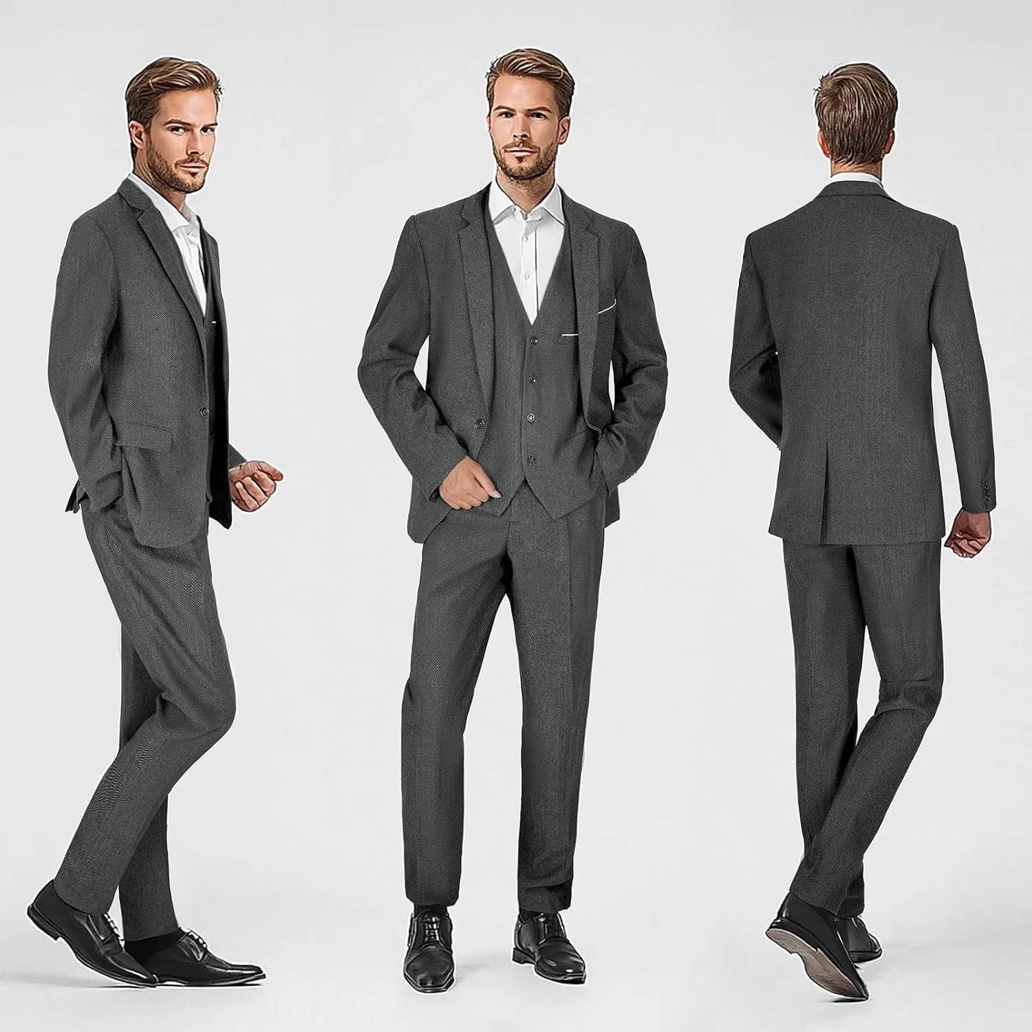 Men's 4 Piece 1920s Suit One Button Vintage Suit,Jacket Vest Pants with Hat