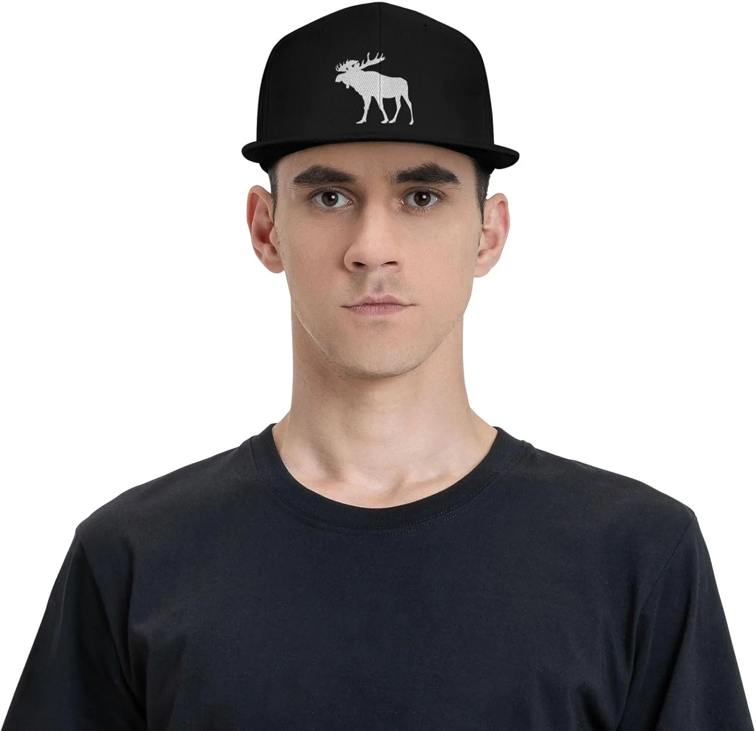 Moose Flat Bill Hat Unisex Fashion Adjustable Flat Brim Hat Black