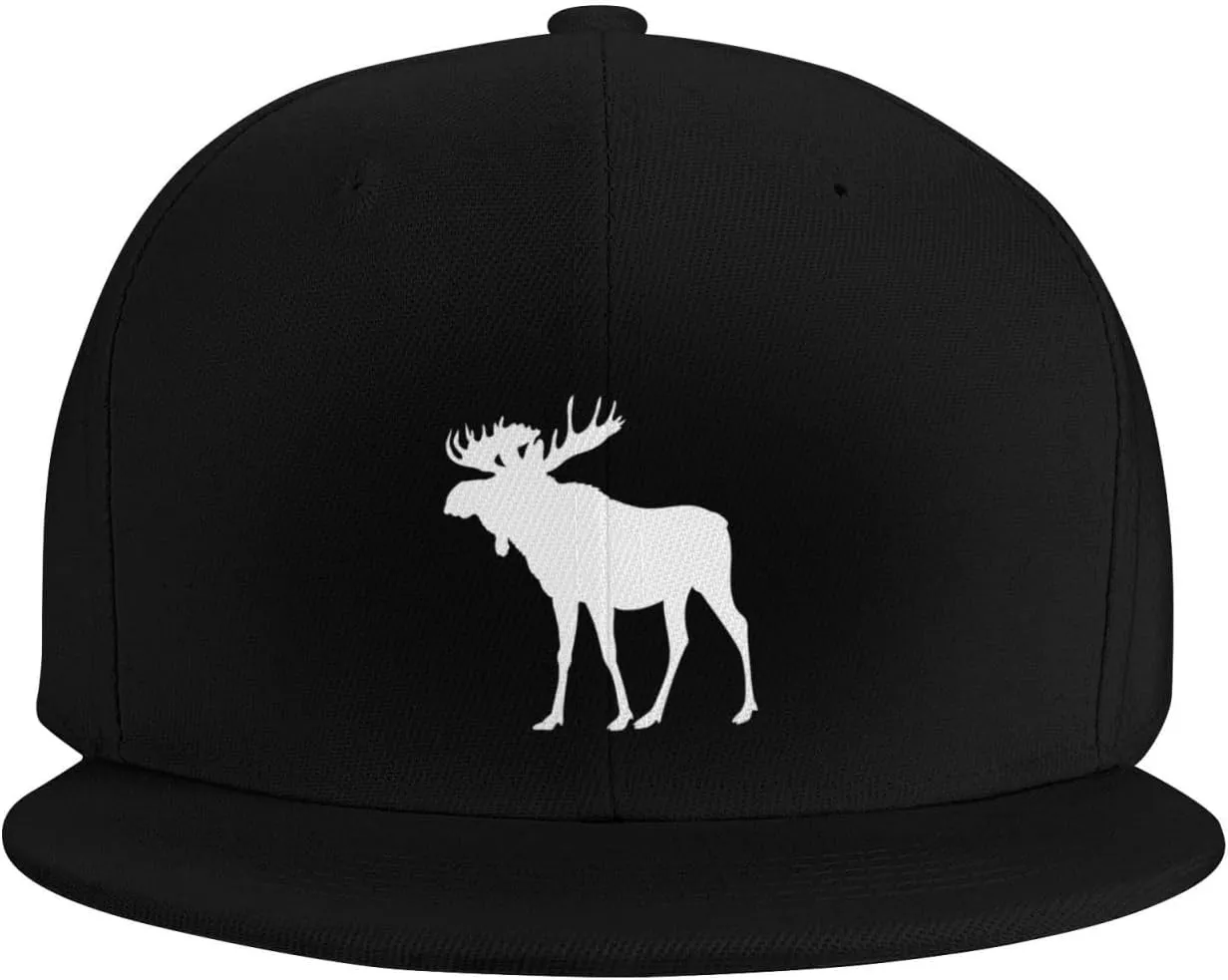 Moose Flat Bill Hat Unisex Fashion Adjustable Flat Brim Hat Black