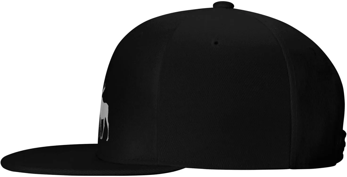 Moose Flat Bill Hat Unisex Fashion Adjustable Flat Brim Hat Black