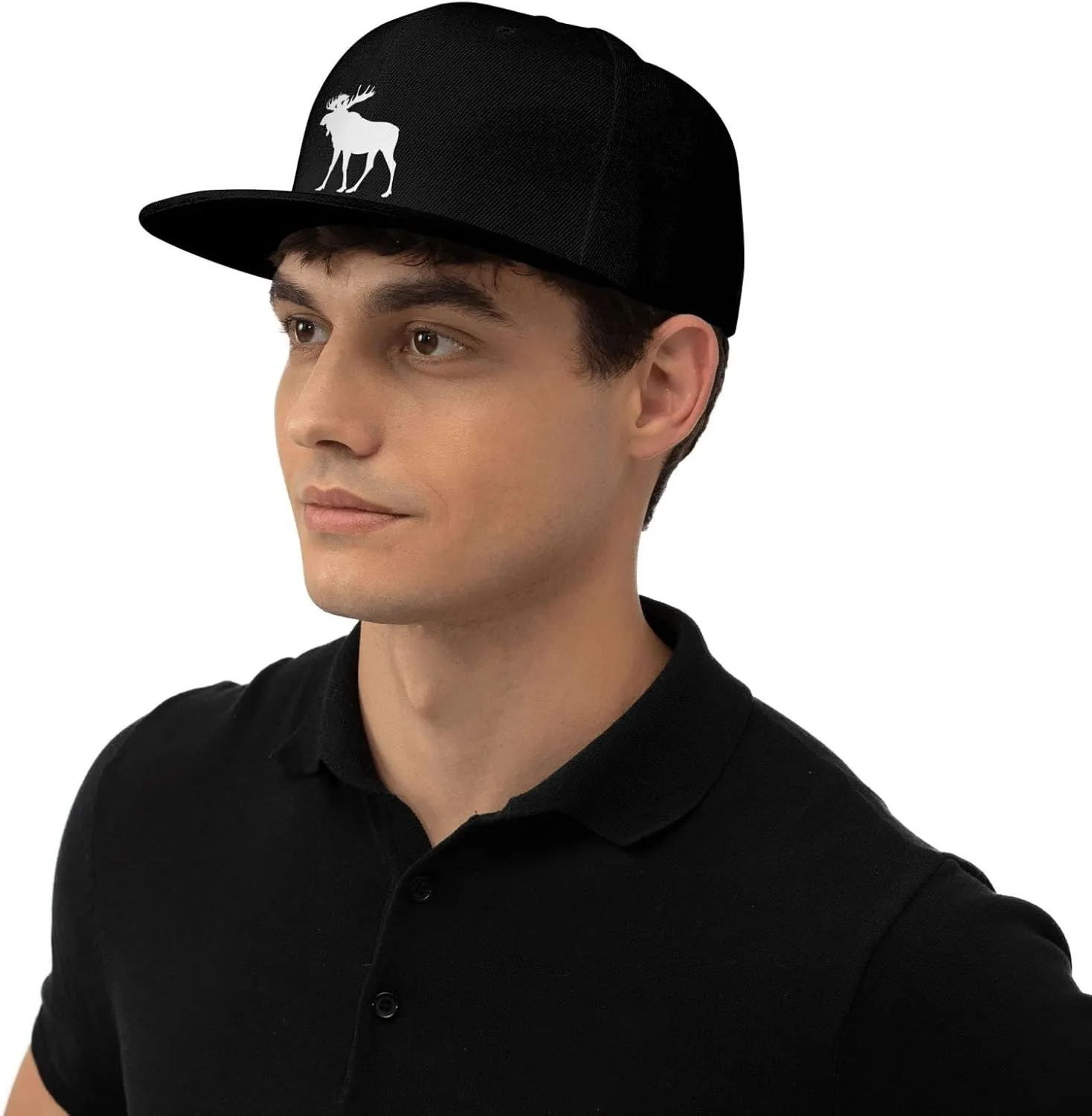 Moose Flat Bill Hat Unisex Fashion Adjustable Flat Brim Hat Black