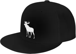 Moose Flat Bill Hat Unisex Fashion Adjustable Flat Brim Hat Black