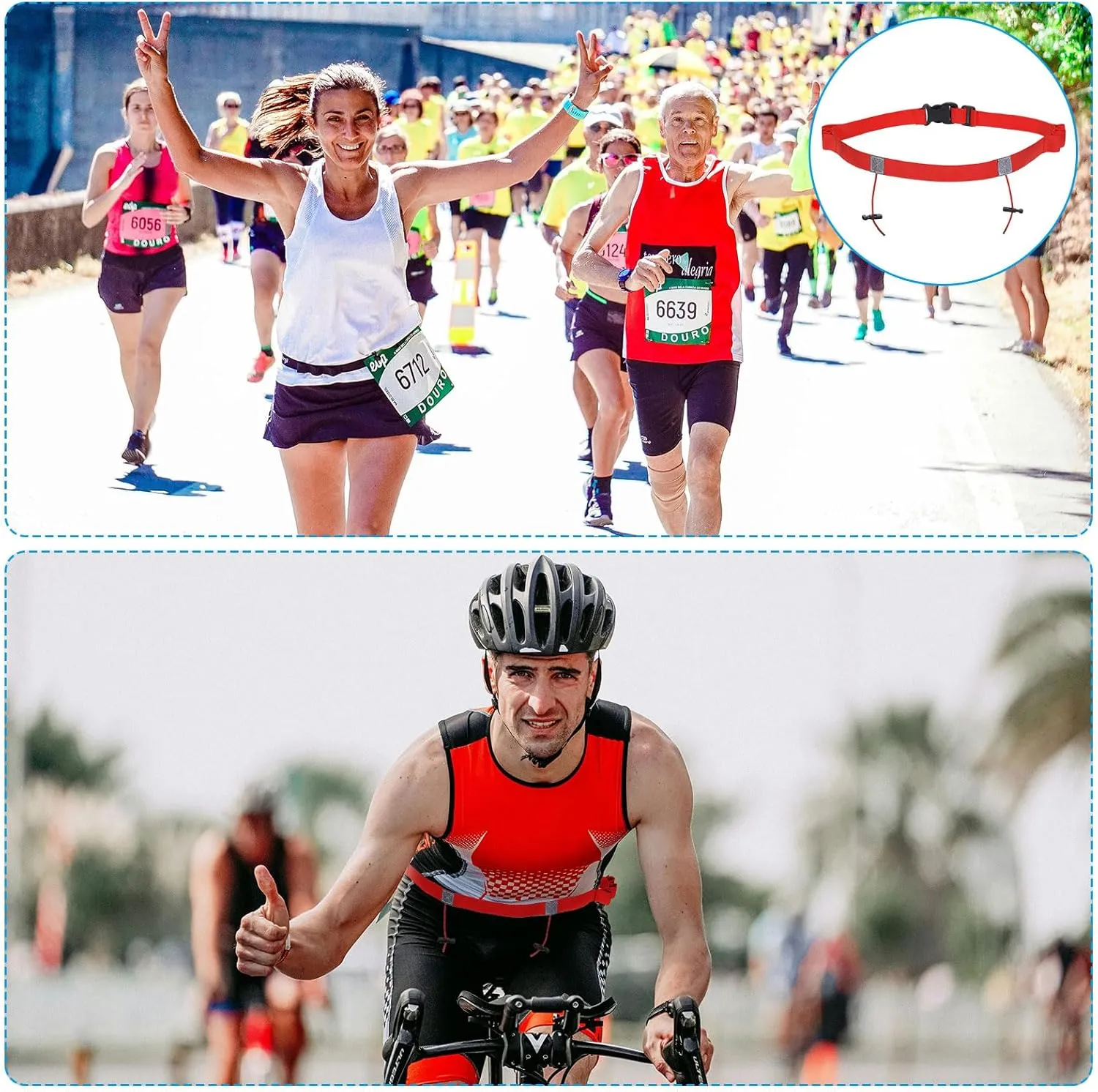 PATIKIL Elastic Triathlon Running Belt, 2 Pack Adjustable Race Number Belt Race Belt Bib Holder with 6 Energy Gel Loops for Marathons Racing Cycling, Red
