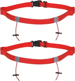 PATIKIL Elastic Triathlon Running Belt, 2 Pack Adjustable Race Number Belt Race Belt Bib Holder with 6 Energy Gel Loops for Marathons Racing Cycling, Red