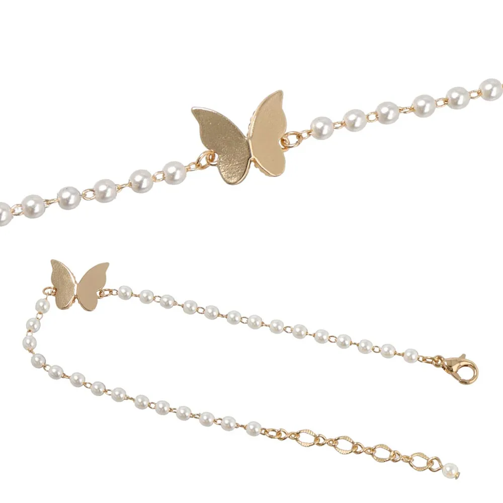 Pave Butterflu Pearly Chain Bracelet