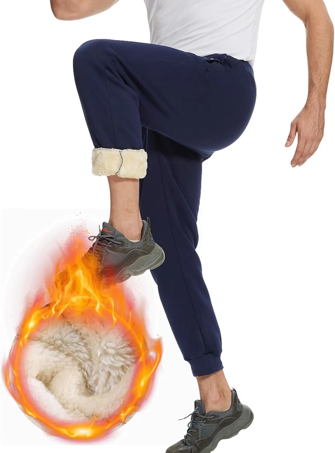 PEHMEA Fleece Joggers Pants for Men Winter Active Running Sherpa Lined Sweatpants