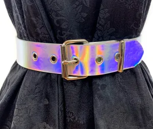 Silver Holographic Plain Belt With Grommet 
1 3/4" Wide