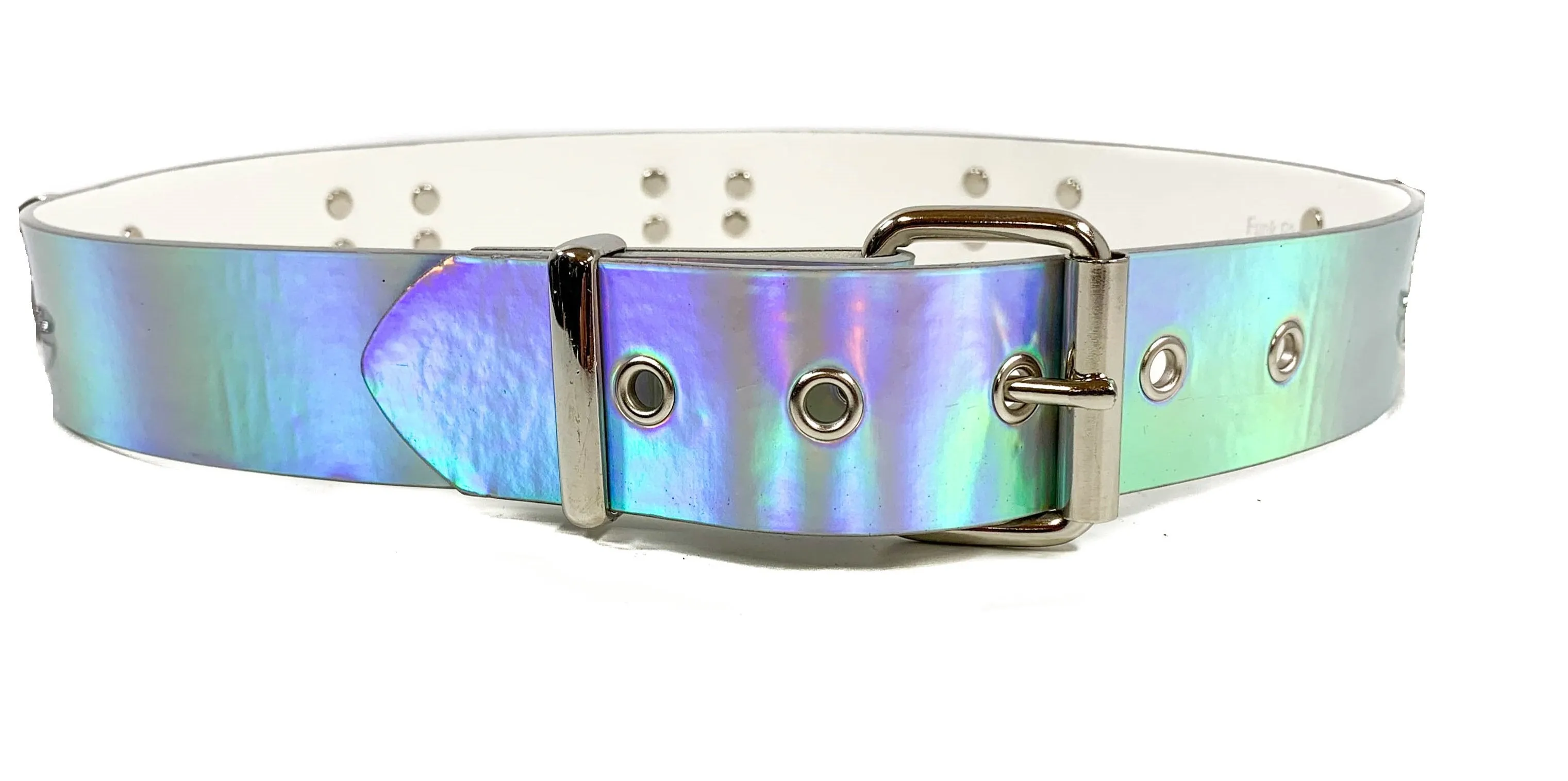 Silver Holographic Plain Belt With Grommet 
1 3/4" Wide