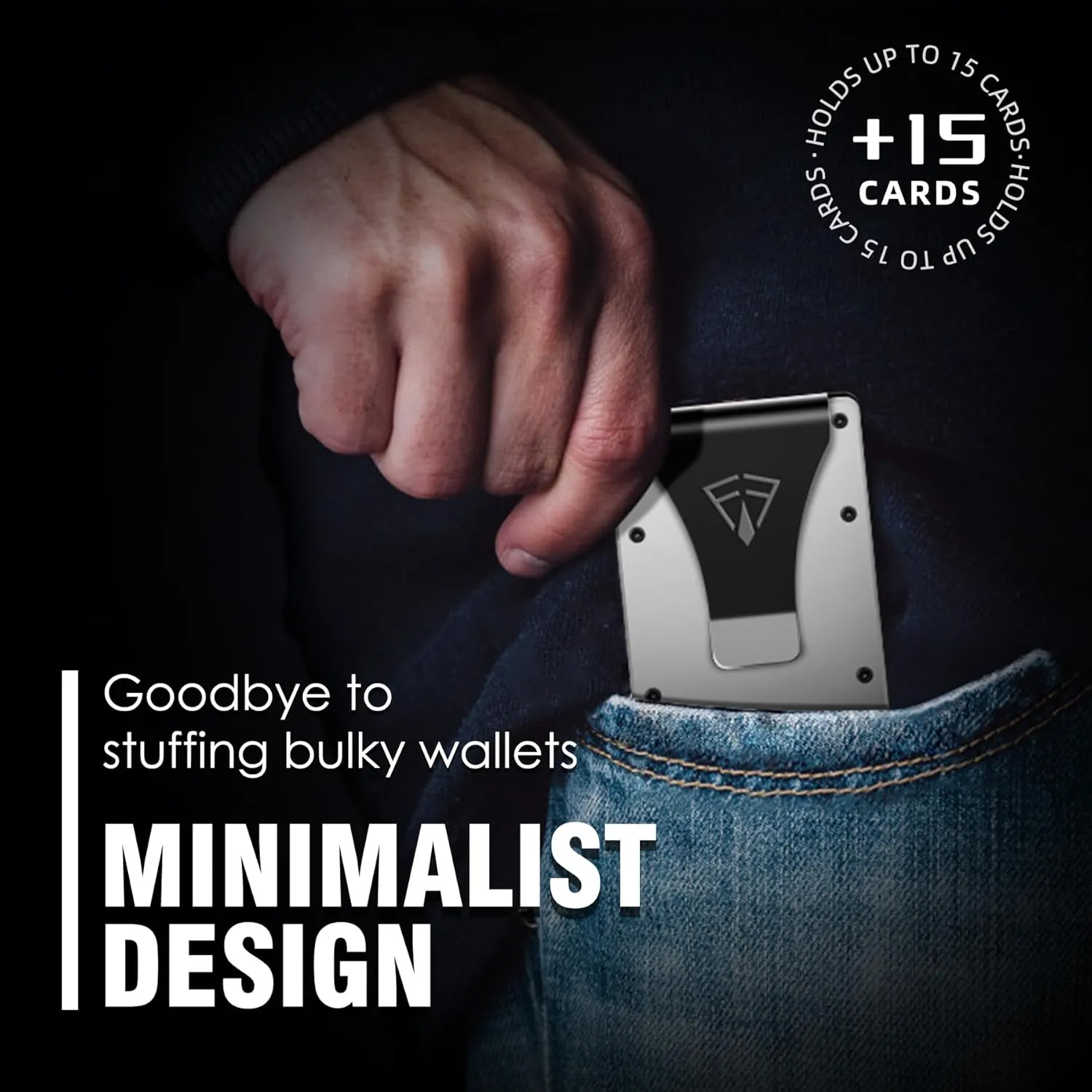 Slim Minimalist Wallet for Men with Money Clip - 15 Credit Card Holder RFID Wallet for Men - Front Pocket Mens Wallet with Compact Design - Easy to Access for Cards - Ideal Gift for Him(Space Grey)