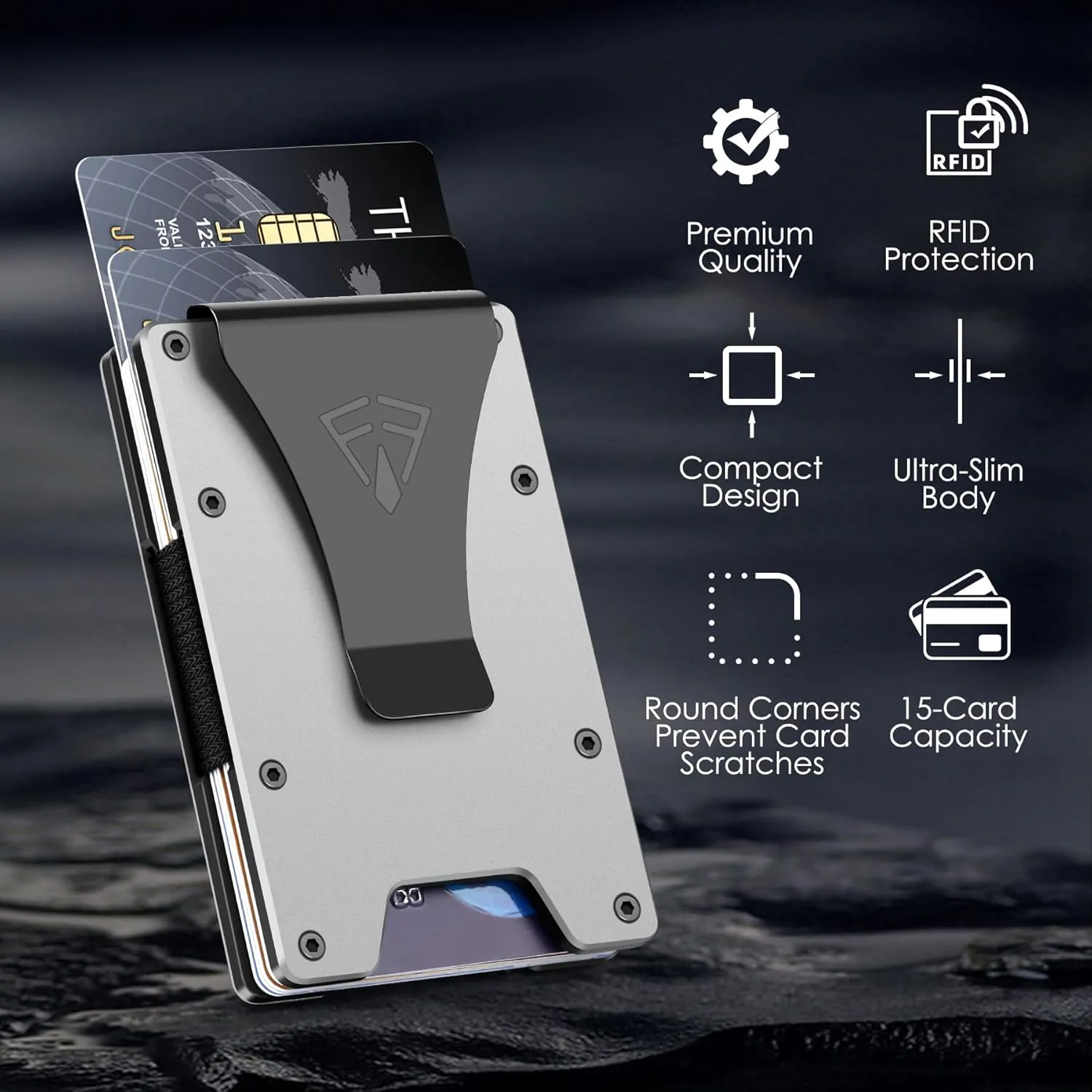 Slim Minimalist Wallet for Men with Money Clip - 15 Credit Card Holder RFID Wallet for Men - Front Pocket Mens Wallet with Compact Design - Easy to Access for Cards - Ideal Gift for Him(Space Grey)