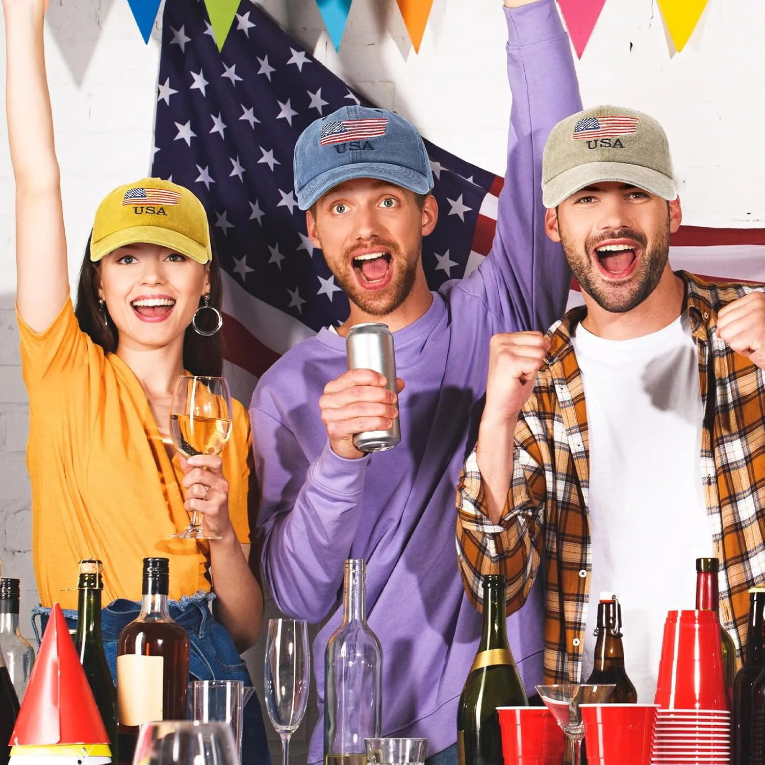 Tarpop 9 Pcs American Flag Baseball Cap Embroidered Adjustable USA Flag Hat 4th of July Patriotic Dad Cap for Women Men
