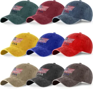 Tarpop 9 Pcs American Flag Baseball Cap Embroidered Adjustable USA Flag Hat 4th of July Patriotic Dad Cap for Women Men