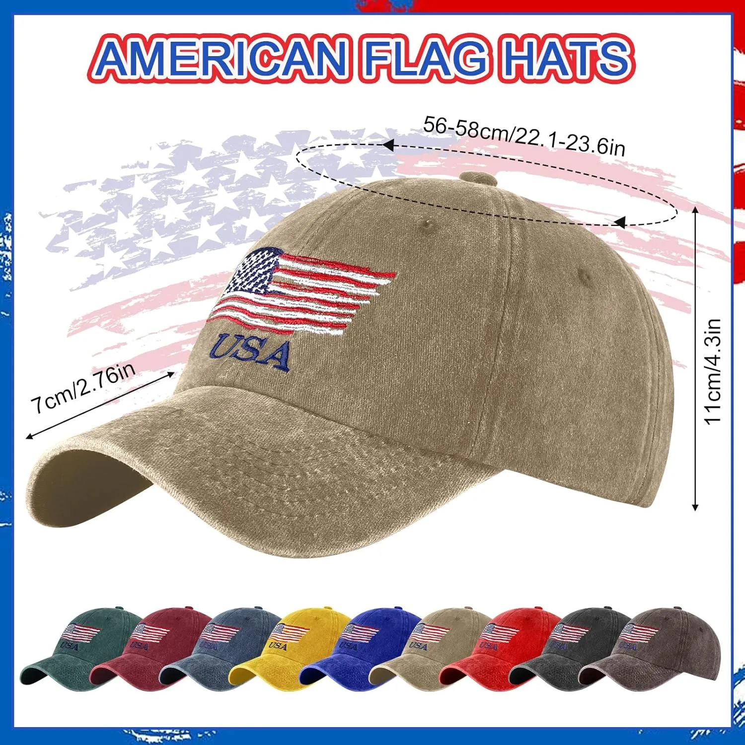 Tarpop 9 Pcs American Flag Baseball Cap Embroidered Adjustable USA Flag Hat 4th of July Patriotic Dad Cap for Women Men