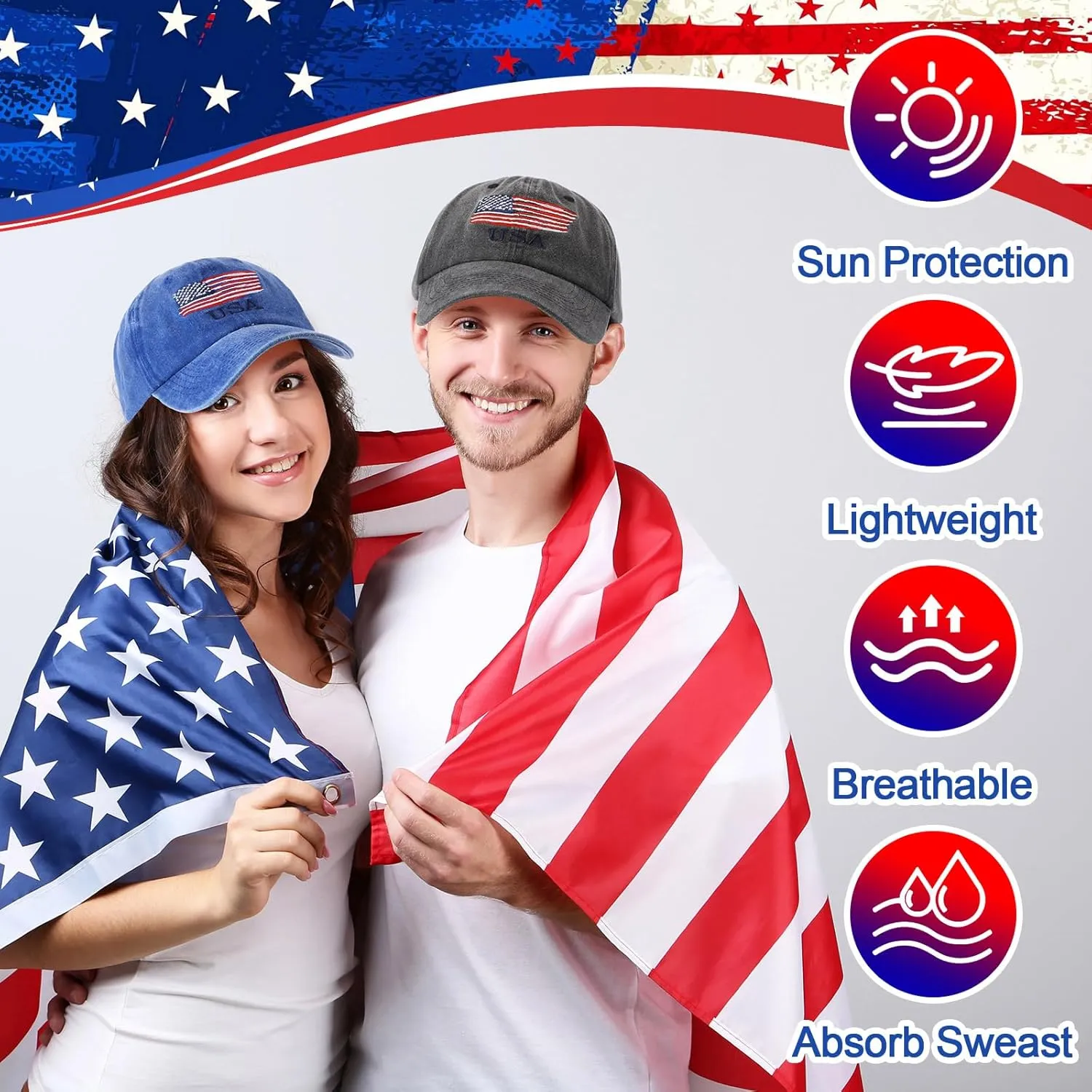 Tarpop 9 Pcs American Flag Baseball Cap Embroidered Adjustable USA Flag Hat 4th of July Patriotic Dad Cap for Women Men