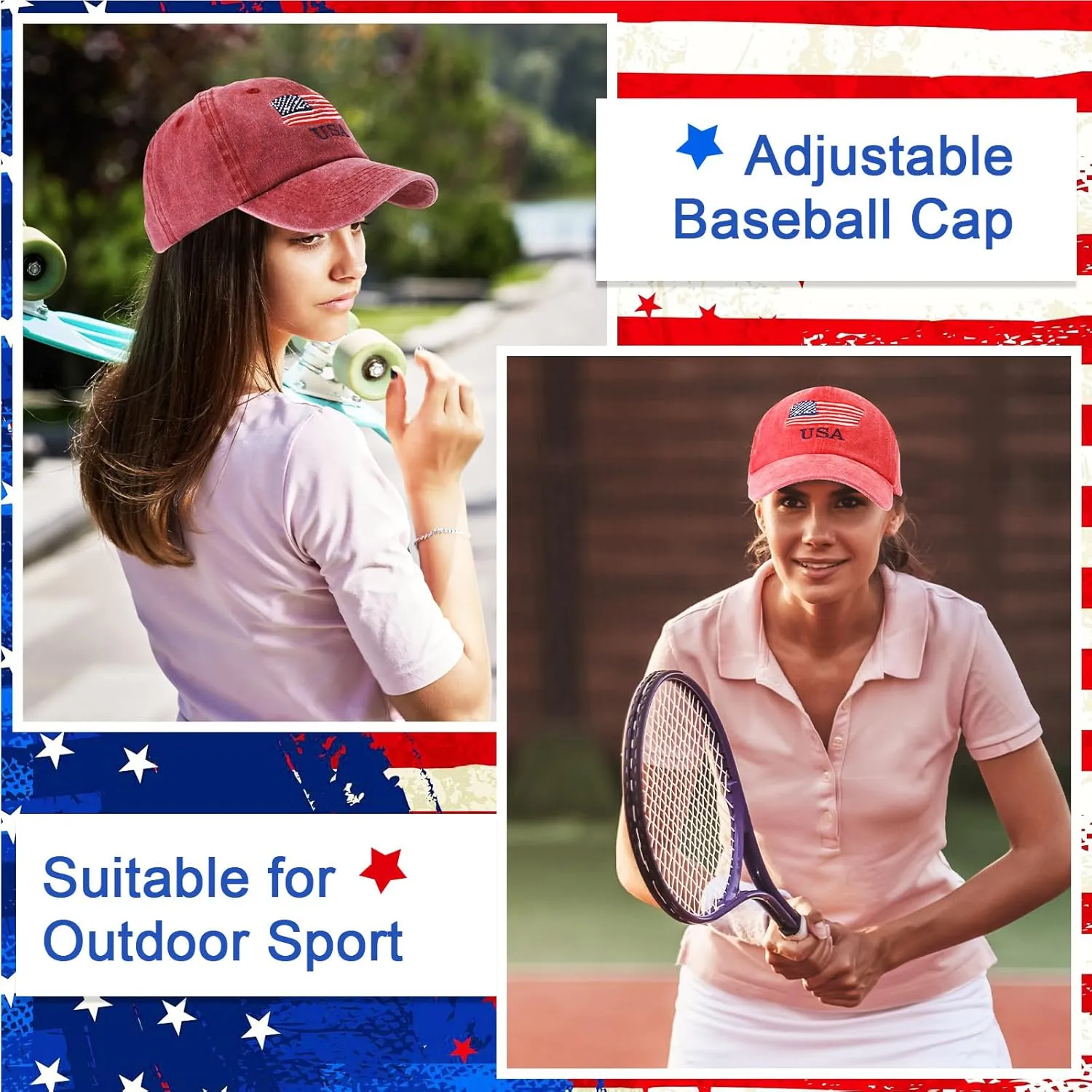 Tarpop 9 Pcs American Flag Baseball Cap Embroidered Adjustable USA Flag Hat 4th of July Patriotic Dad Cap for Women Men