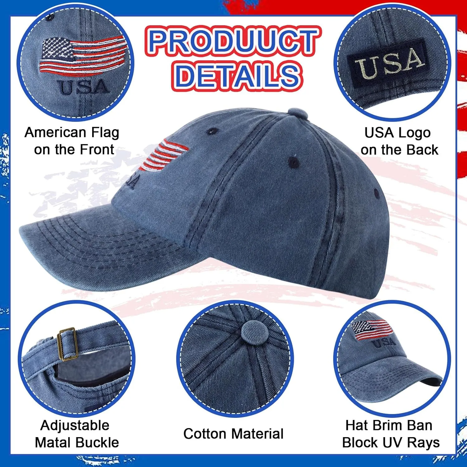 Tarpop 9 Pcs American Flag Baseball Cap Embroidered Adjustable USA Flag Hat 4th of July Patriotic Dad Cap for Women Men