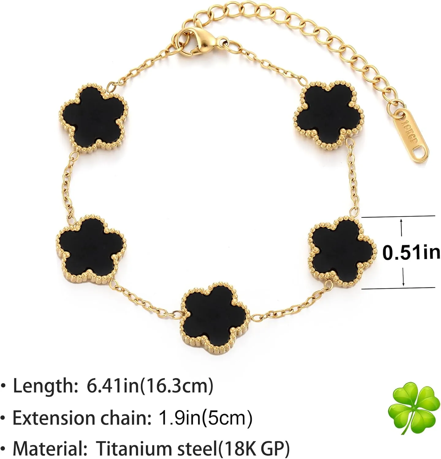 TICVSS Four Leaf Clover Bracelet for Women 18K Gold Plated Stainless Steel Lucky 4 Leaf Gold Link Bracelet Jewelry Gift for Women