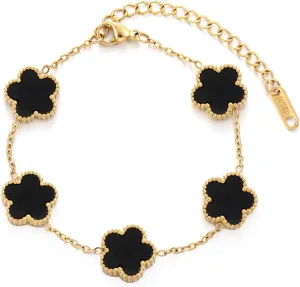 TICVSS Four Leaf Clover Bracelet for Women 18K Gold Plated Stainless Steel Lucky 4 Leaf Gold Link Bracelet Jewelry Gift for Women