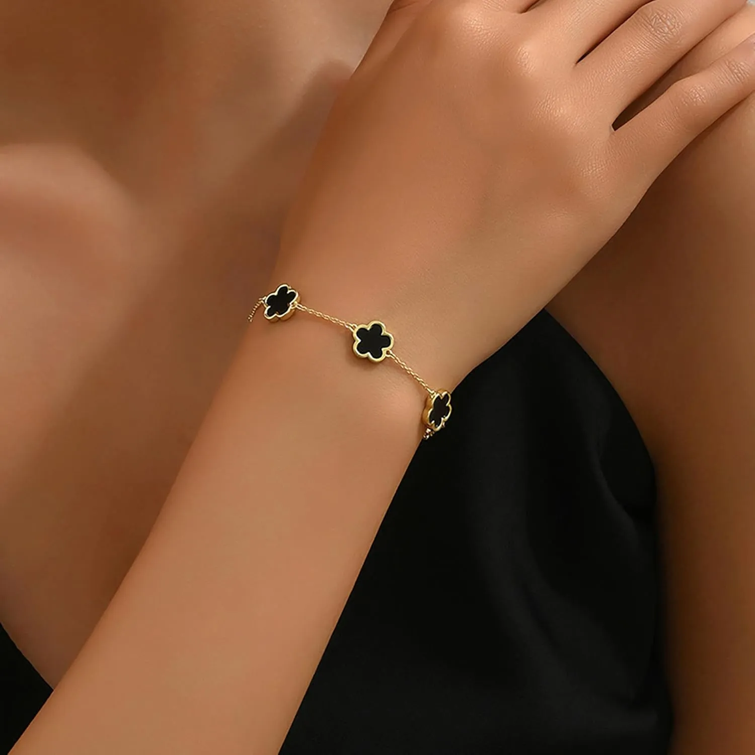 TICVSS Four Leaf Clover Bracelet for Women 18K Gold Plated Stainless Steel Lucky 4 Leaf Gold Link Bracelet Jewelry Gift for Women