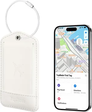 TopMade Smart Luggage Tag with Apple Find My, Premium Leather Luggage Tags for Suitcase, Travel Bags, Backpacks, Anti-Lost Suitcase Tag Tracker for Travel with Privacy Name Card, Rechargeable