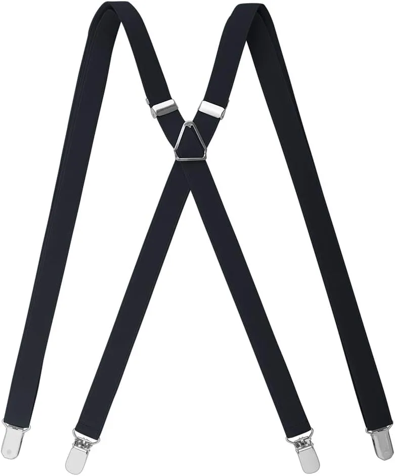 TopTie Men's Solid Suspenders Elastic 3/4 Inch X Back Adjustable Suspenders