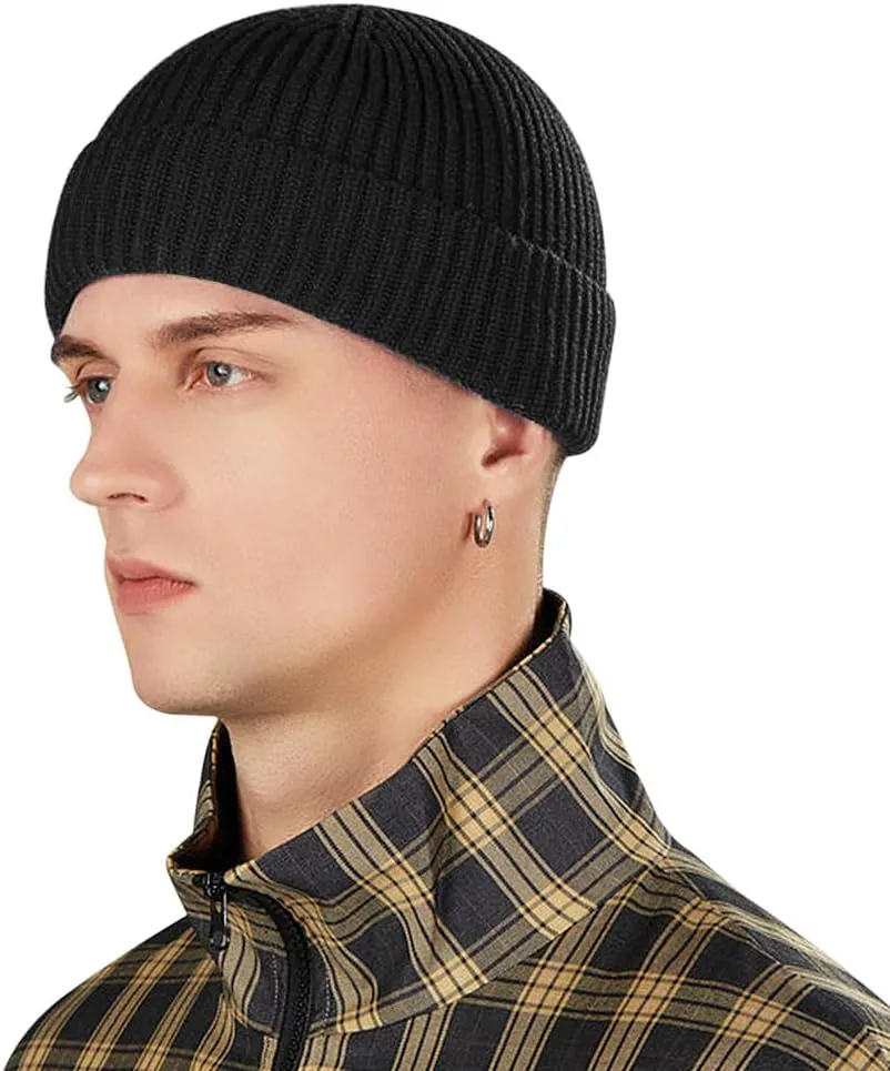 vidsel Short Fisherman Beanie for Men Women, Swag Wool Knit Cuff Trawler Skullcap,Winter Warm Hats