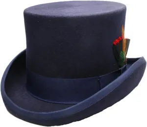 Women's Men High Round Flat Top Feathers Wool Felt Magician Hat Bowler Hat Christmas Costume Cap Navy M