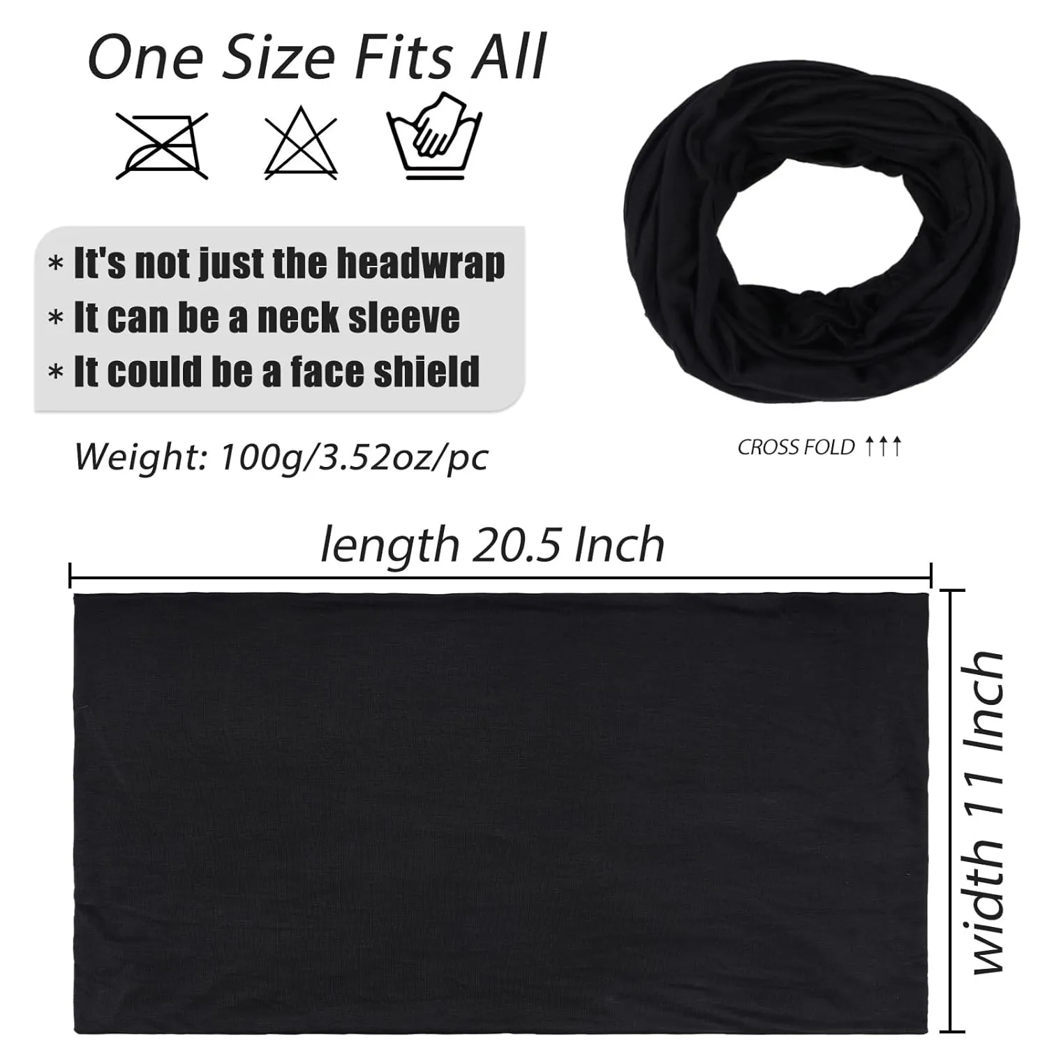 XTREND 1 Piece Stretch Jersey Head Wrap Solid Turban African Extra Wide Breathable Soft Fashion Headwraps Halo for Women (Black)