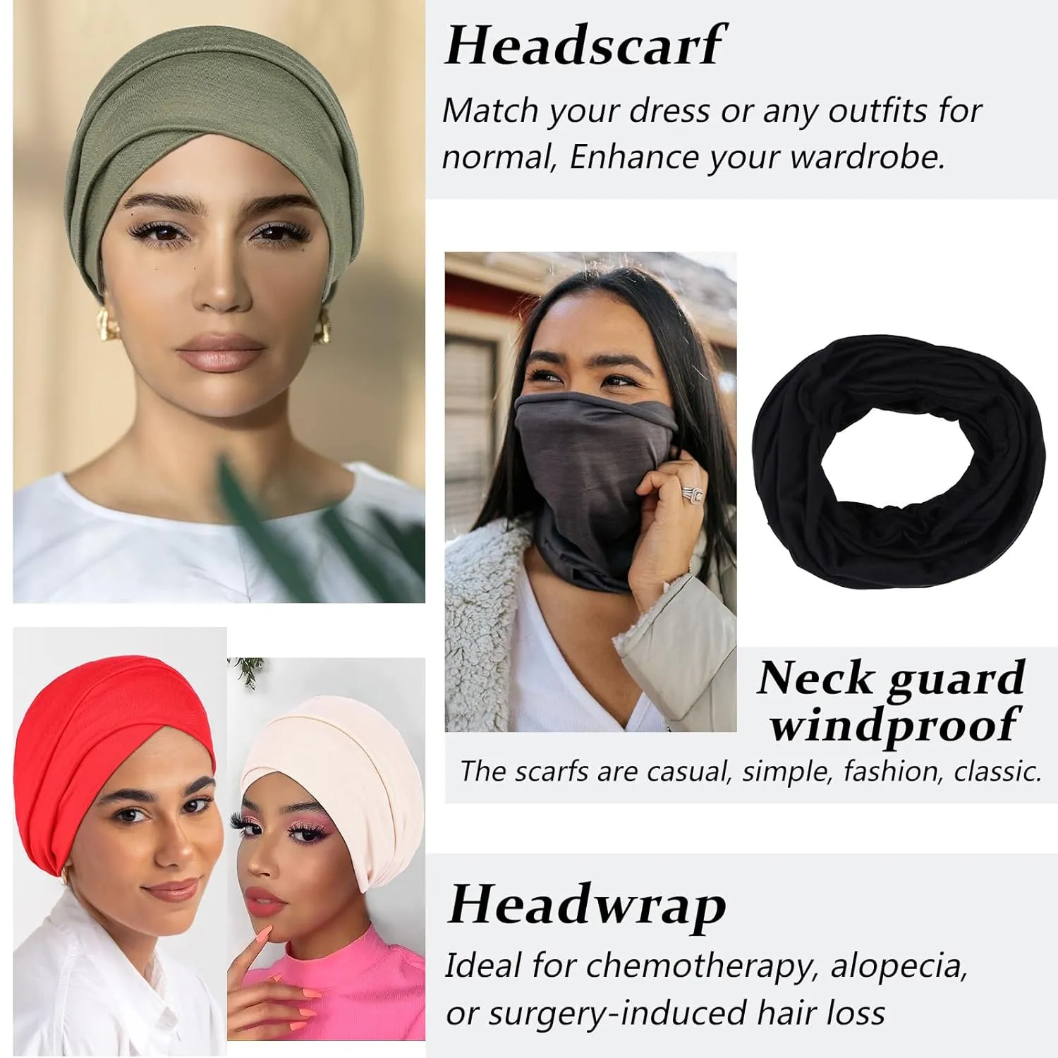 XTREND 1 Piece Stretch Jersey Head Wrap Solid Turban African Extra Wide Breathable Soft Fashion Headwraps Halo for Women (Black)