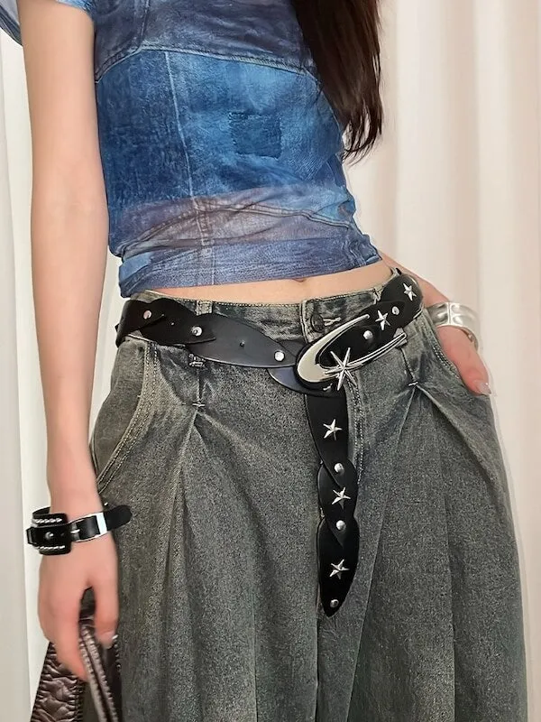 Y2k chic stars wide waist belt