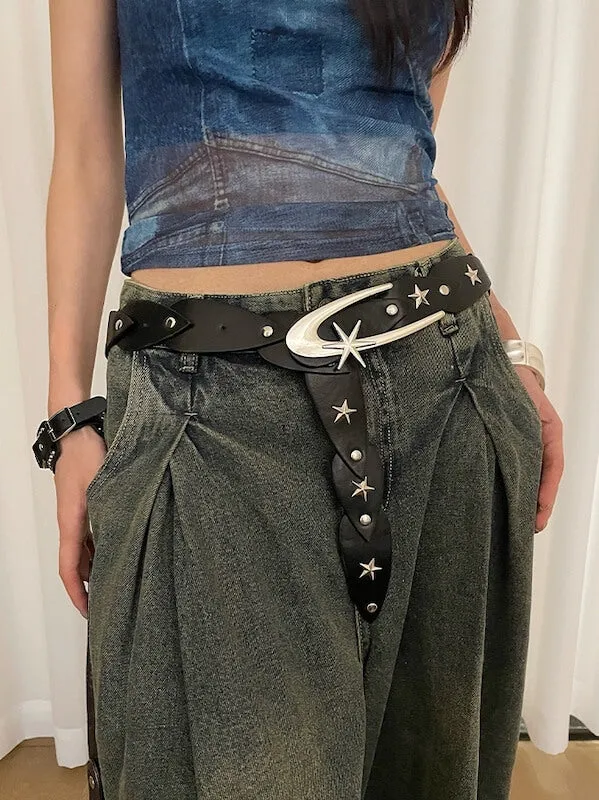 Y2k chic stars wide waist belt