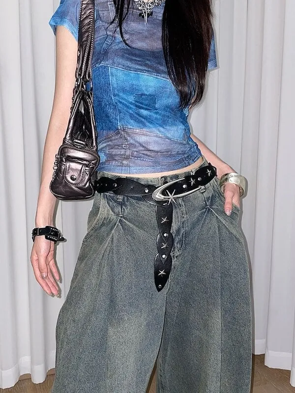 Y2k chic stars wide waist belt