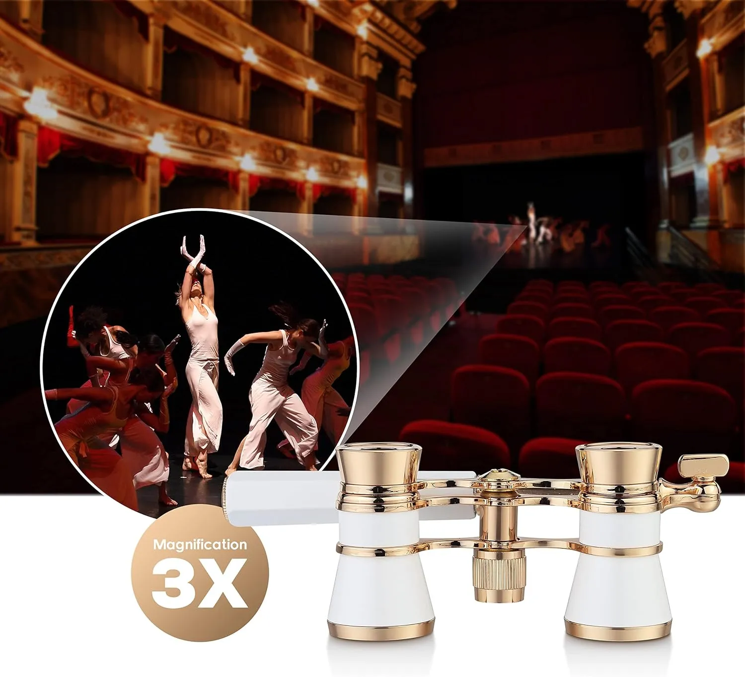 Yourelexit Opera Glasses Binoculars 3X25 Lorgnette Theater Glasses Optical BK9 Mini Compact Lightweight Built-in Foldable Adjustable Handle Vintage for Adults Kids Women in Musical Concert Cinema