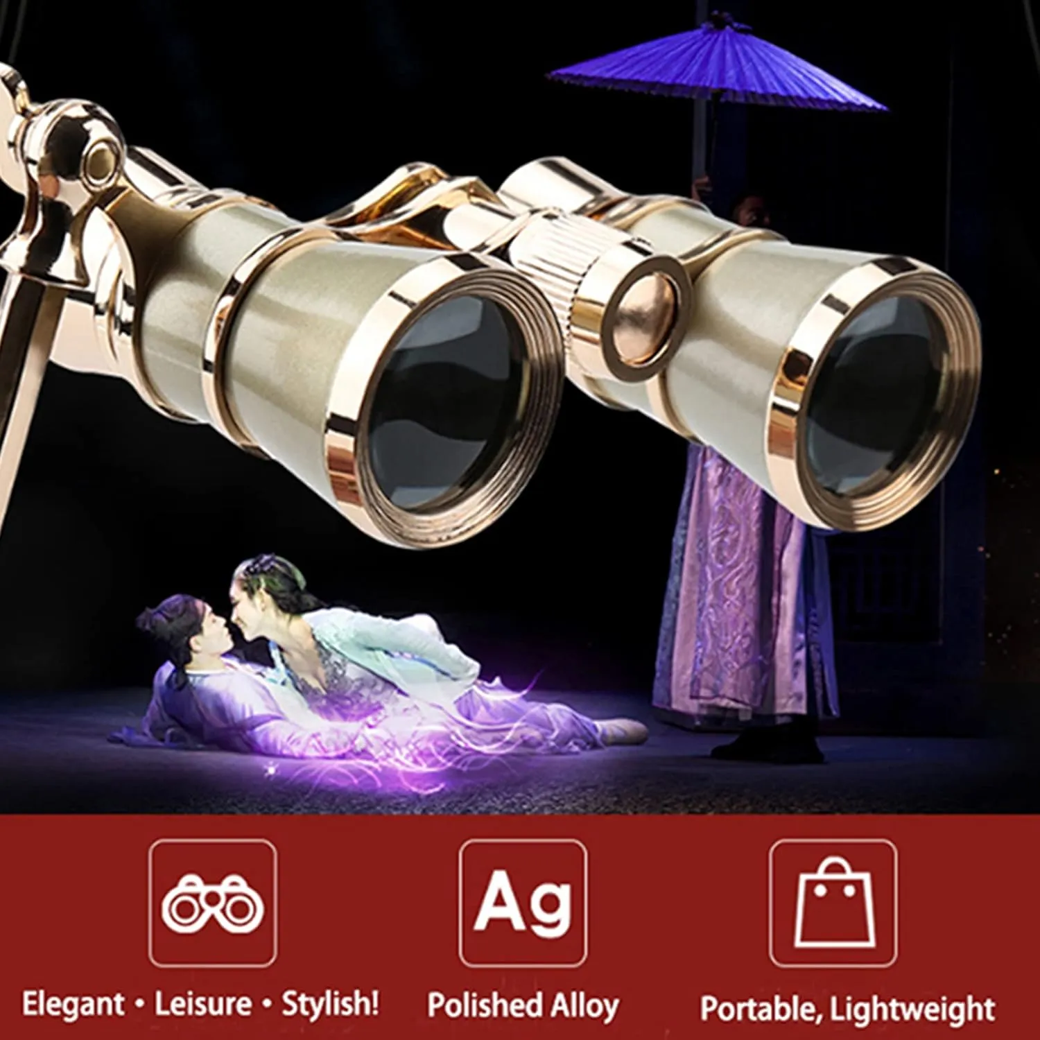 Yourelexit Opera Glasses Binoculars 3X25 Lorgnette Theater Glasses Optical BK9 Mini Compact Lightweight Built-in Foldable Adjustable Handle Vintage for Adults Kids Women in Musical Concert Cinema