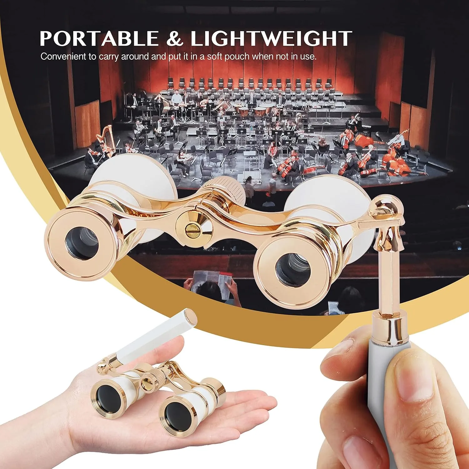 Yourelexit Opera Glasses Binoculars 3X25 Lorgnette Theater Glasses Optical BK9 Mini Compact Lightweight Built-in Foldable Adjustable Handle Vintage for Adults Kids Women in Musical Concert Cinema