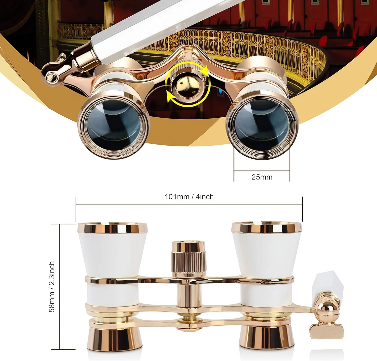 Yourelexit Opera Glasses Binoculars 3X25 Lorgnette Theater Glasses Optical BK9 Mini Compact Lightweight Built-in Foldable Adjustable Handle Vintage for Adults Kids Women in Musical Concert Cinema